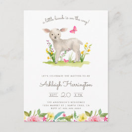 Vattenskärna Little Lamb Vår Meadow Baby Shower Inbjudan Vykort