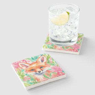 Vattenskärna Preppy Handflatan Beach Fox i Blommor Stenunderlägg
