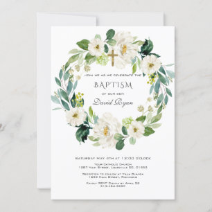 Vattenskärna Vita blommor Utandning Kor Baptism Inbjudningar
