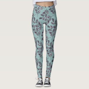 Vattenskärning grått, svartkvistar på en turkos leggings