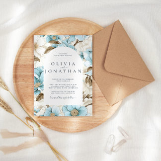 Vattenskärtad blå vinter-Blommigten Aesthetic Bröl Inbjudningar