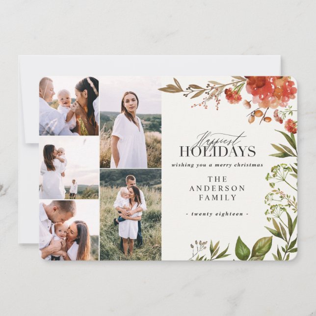 Vattenskärtad bladstämpel med flera foton jul julkort (Framsida)