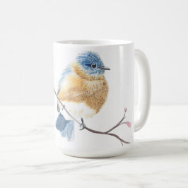 Vattenskärtad blåfågelkörsbär blommar kaffe mugg