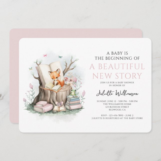 Vattenskärtad Blommigt för nya artiklar, babyskor Inbjudningar (Fram/baksida)