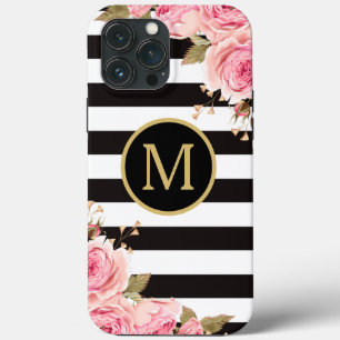 Vattenskärtad Blommigt Svartvit Rand Monogram