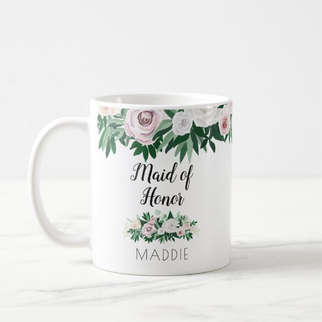 Vattenskärtad Blommigt Vit Grönt Maid of honor-fav Kaffemugg (Vänster)