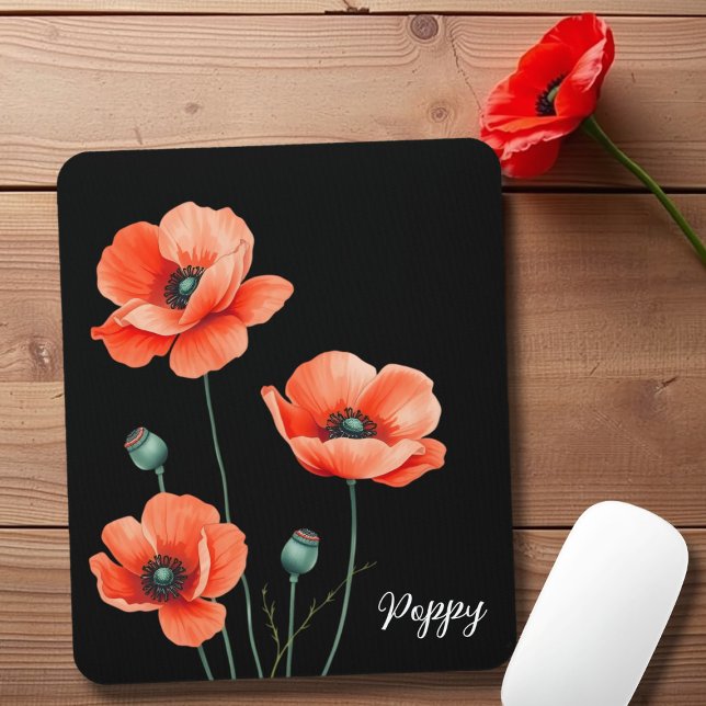 Vattenskärtad diskett Blomsterton Namn Blommigt-mu Musmatta (Pop your name on this pretty poppy mouse pad)