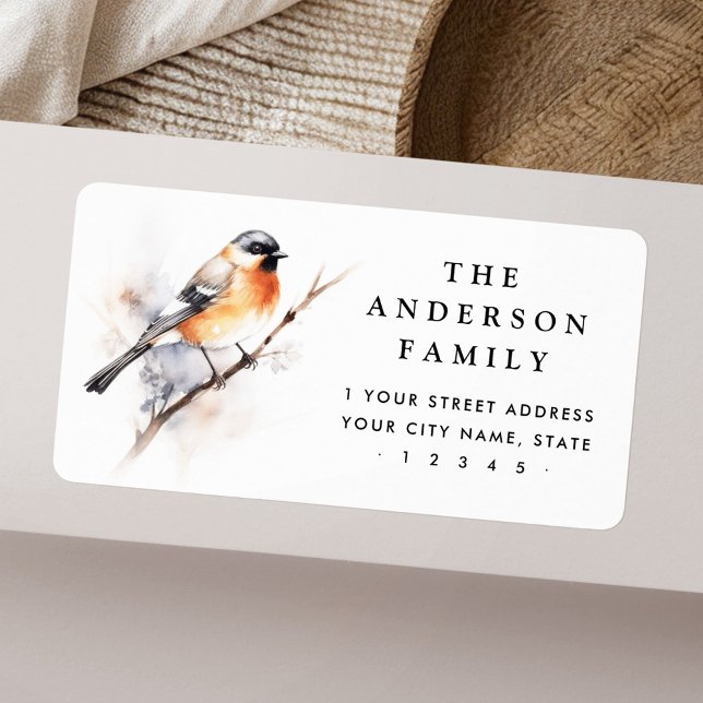 Vattenskärtad fågelvit returadress adressetikett (Watercolor bird white return address label)