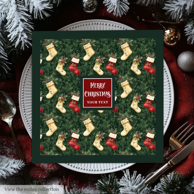 Vattenskärtad grönt - julstrumpor pappersservett (Watercolor red green Christmas stocking napkins)