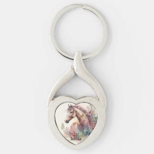 Vattenskärtad (Horse Animal Lover) Personlig Twisted Heart Silverfärgad Nyckelring