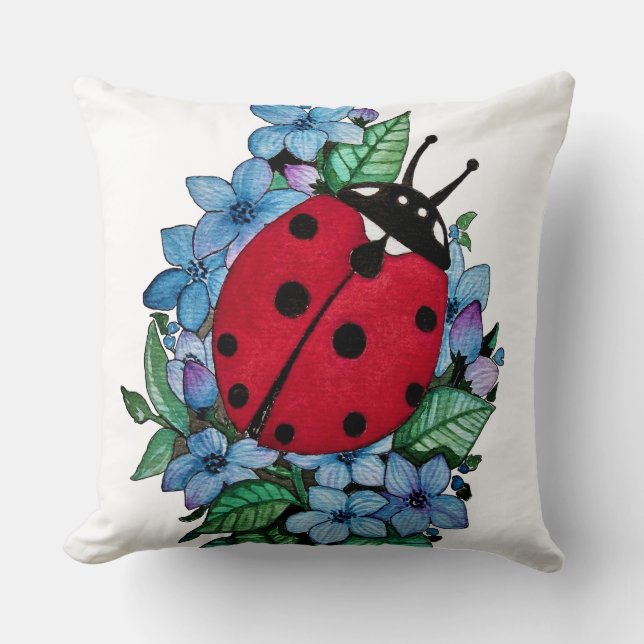Vattenskärtad Ladybug med blå Vild Kudde (Framsida)