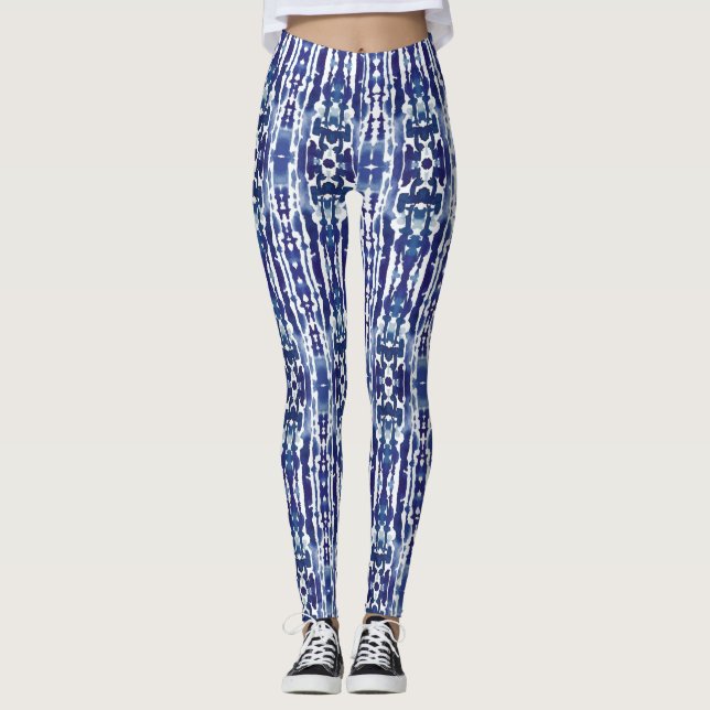 Vattenskärtad Mörk blått Shades shibori tie-dye Leggings (Framsida)