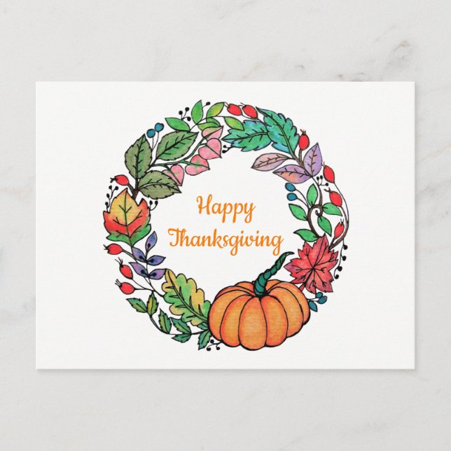 Vattenskärtad Pumpkin-andedräkt med löv Helg Vykort (Framsida)