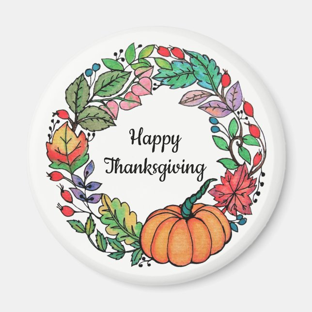 Vattenskärtad Pumpkin-andedräkt med löv Magnet (Framsidan)