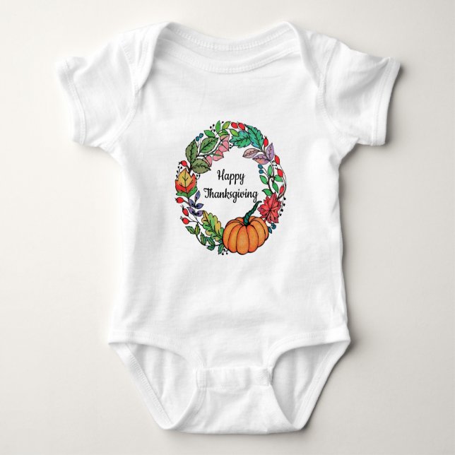 Vattenskärtad Pumpkin-andedräkt med löv T-shirt (Framsida)