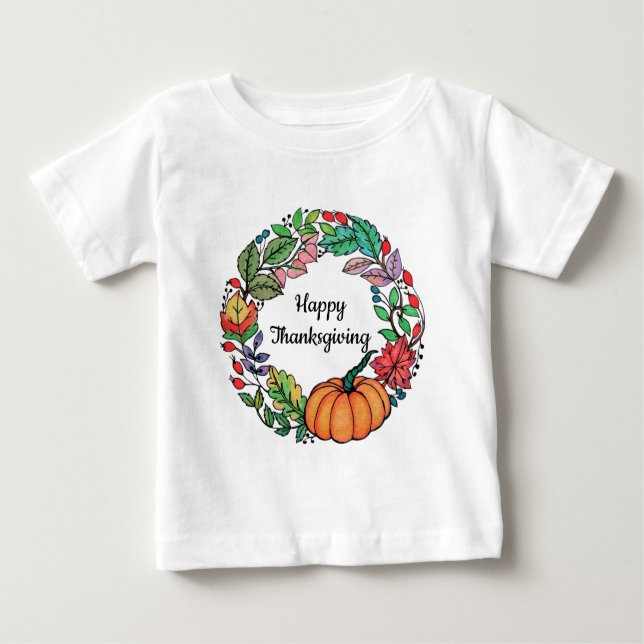 Vattenskärtad Pumpkin-andedräkt med löv Tee Shirt (Framsida)