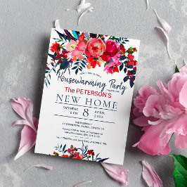 Vattenskärtad röd blommigt, uppvärmning av party inbjudningar