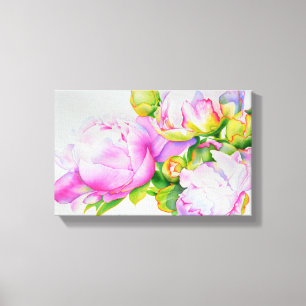 Vattenskärtad rosa blommigt rosa, vit blommigt canvastryck