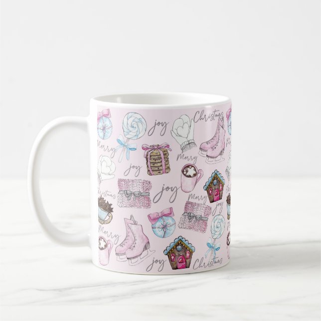 Vattenskärtad Rosa jul, Cute Girly Kaffemugg (Vänster)