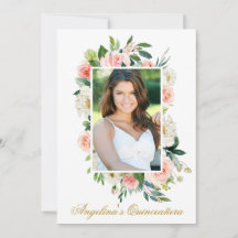 Vattenskärtad Rosa Vit Blommigt Photo Quinceanera