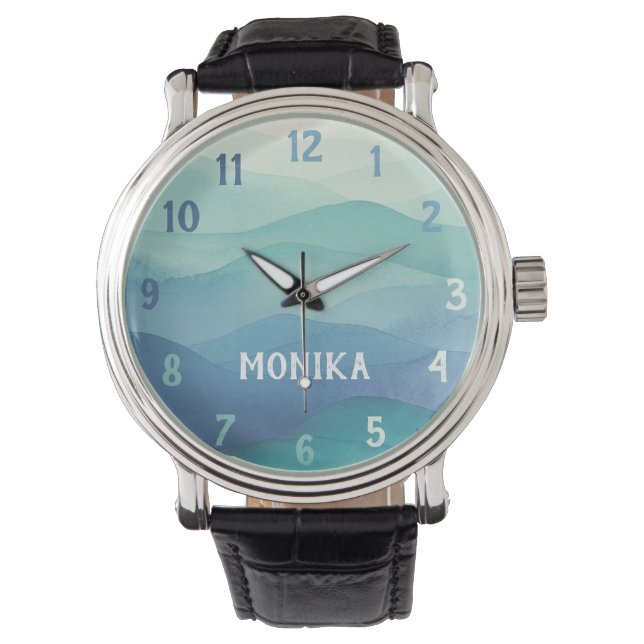 Vattenskärtad turkos Blått Ombre-lager Armbandsur (Framsida)