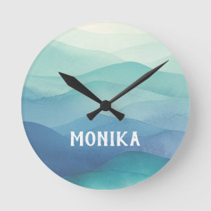 Vattenskärtad turkos Blått Ombre-lager Rund Klocka