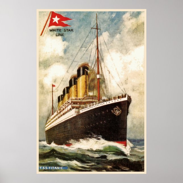 Vattenskärtad vit stjärna TSS Titanic Poster (Framsidan)
