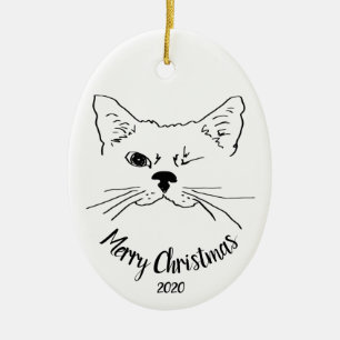 Vattenskärtad Winking Cat roligt God jul Julgransprydnad Keramik