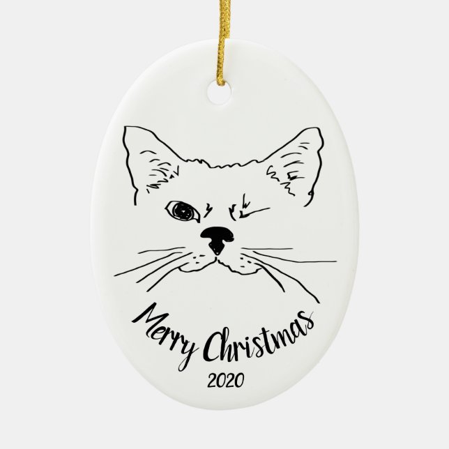 Vattenskärtad Winking Cat roligt God jul Julgransprydnad Keramik (Framsidan)