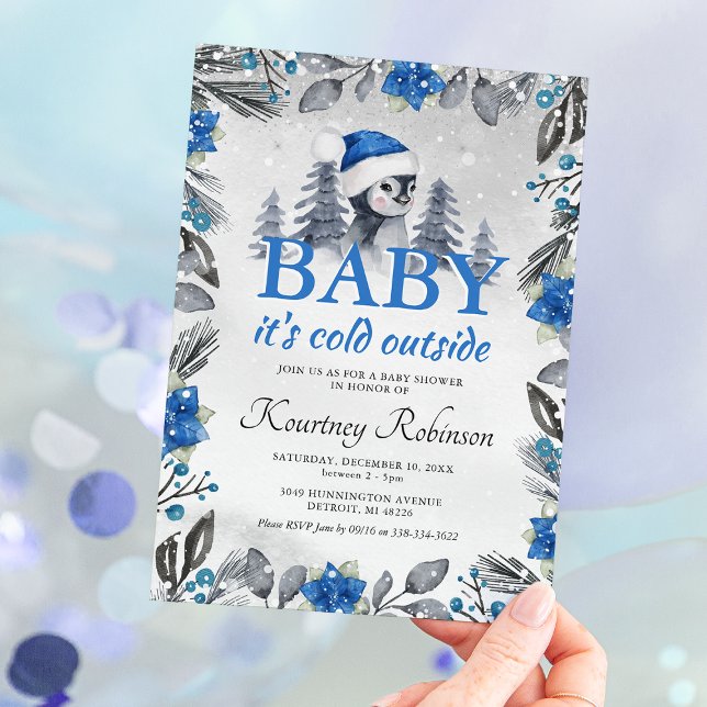 Vattenskärtaren Penguin Blue Baby Shower Inbjudningar (Skapare uppladdad)