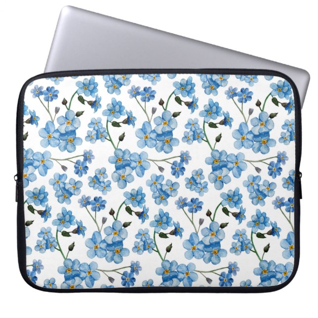 Vattenskärtblått blommönster. Cute-blommor Laptop Fodral (Framsidan)