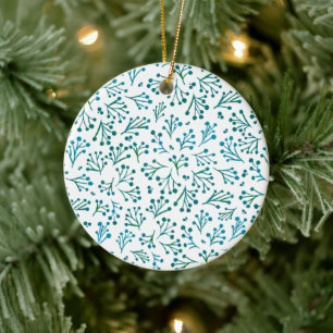 Vattenskärtblommor - turkos julgransprydnad keramik