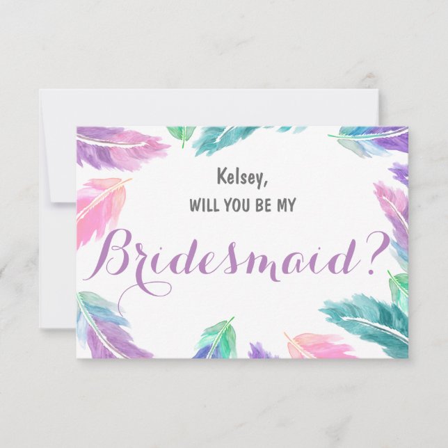 Vattenskärtfjädrar Kommer du att bli min Bridesmai Inbjudningar (Framsida)