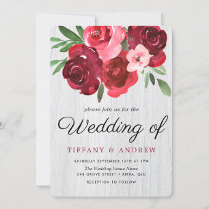Vattenskärtinbjudan till Röd ros Rustic Wedding Inbjudningar