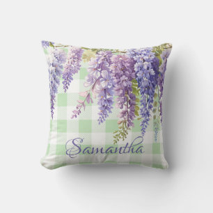 Vattenskärtkontroll med blommigt grönt, vit kontro kudde
