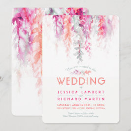 Vattenskärtkorall grönt rosa röd bröllop inbjudningar