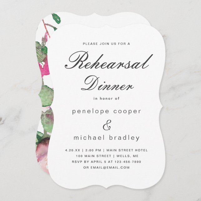 Vattenskärtkort för Blommigt Bröllop för repetitio Inbjudningar (Fram/baksida)