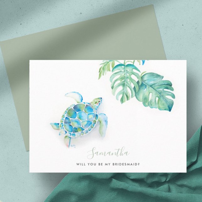 Vattenskärtkort för havsfärgad havssköldpadda julkort (sea turtle cards simple watercolor art by Victoria Grigaliunas)
