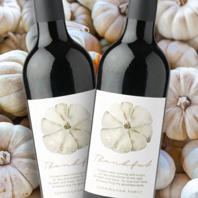 Vattenskärtlig Thanksgiving för höstpumpa Vinflaska Etikett (Skapare uppladdad)