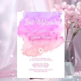 VattenskärtLila Rosa Peach Star BAT MITZVAH Inbjudningar