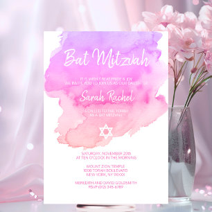 VattenskärtLila Rosa Peach Star BAT MITZVAH Inbjudningar