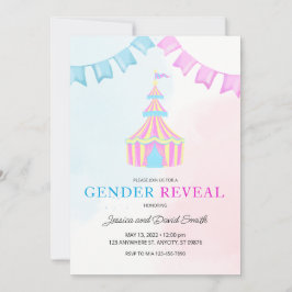 Vattenskärtning för Rosa och blått cirkus Tält-Gen Inbjudningar