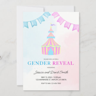 Vattenskärtning för Rosa och blått cirkus Tält-Gen Inbjudningar