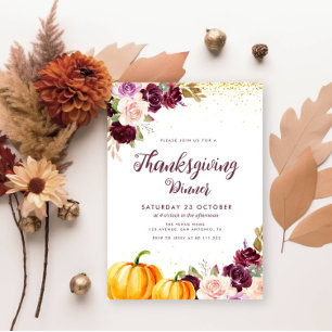Vattenskärtningsmiddag med blommigt-thanksgiving f inbjudningar