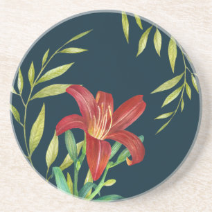 VattenskärtOrange Lily Illustration Mörk Turcos Underlägg