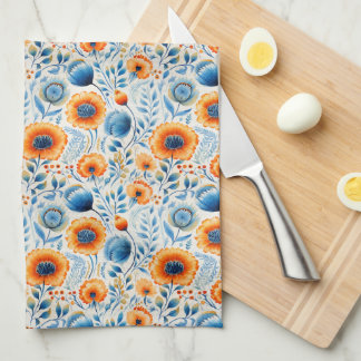 Vattenskärtskläder, blått och Orange, Blommigt, kö Kökshandduk