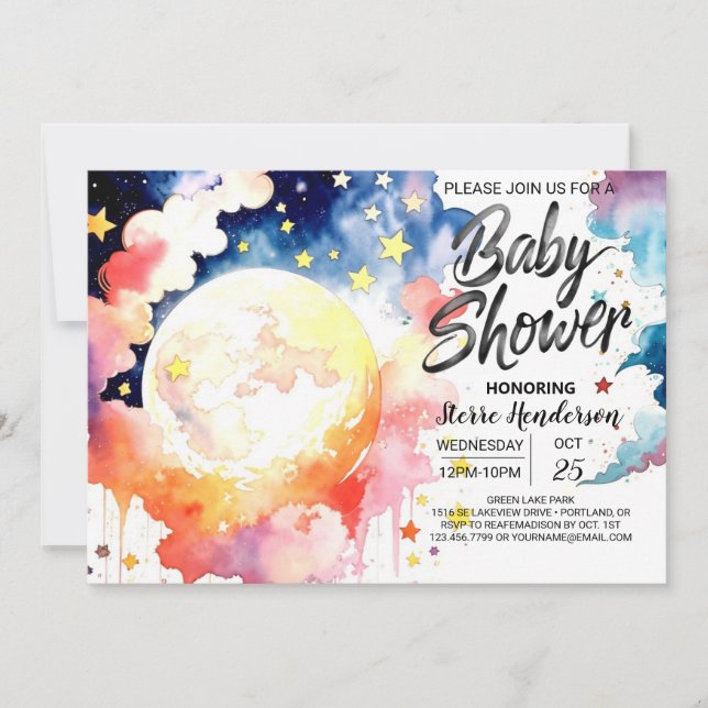Vattenskärtskläder från Celestial Baby Shower Wond Inbjudningar (Framsida)