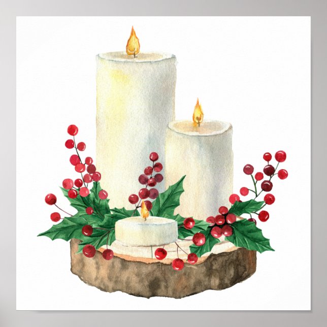 Vattenskärtsklädsel Candles Berries Löv Poster (Framsidan)