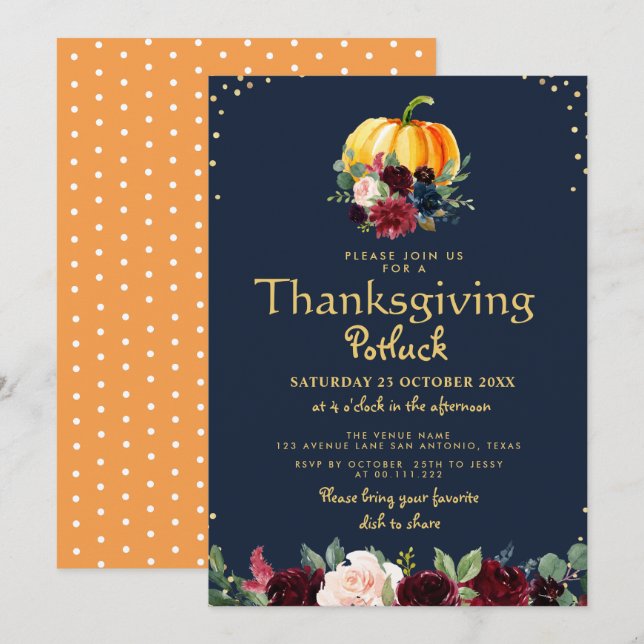 Vattenskärtskocka thanksgiving av blommigt inbjudningar (Fram/baksida)
