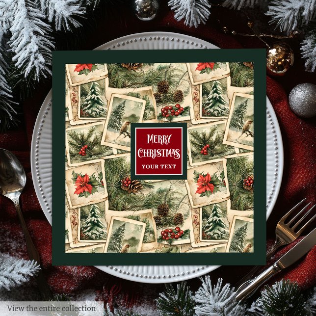 Vattenskärtskockor för vintage pappersservett (Vintage postcard watercolor Christmas napkins)